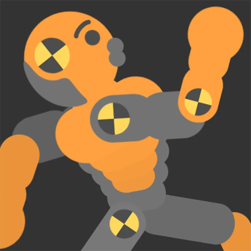 Ragdoll Drop key art: an orange segmented ragdoll on a dark background